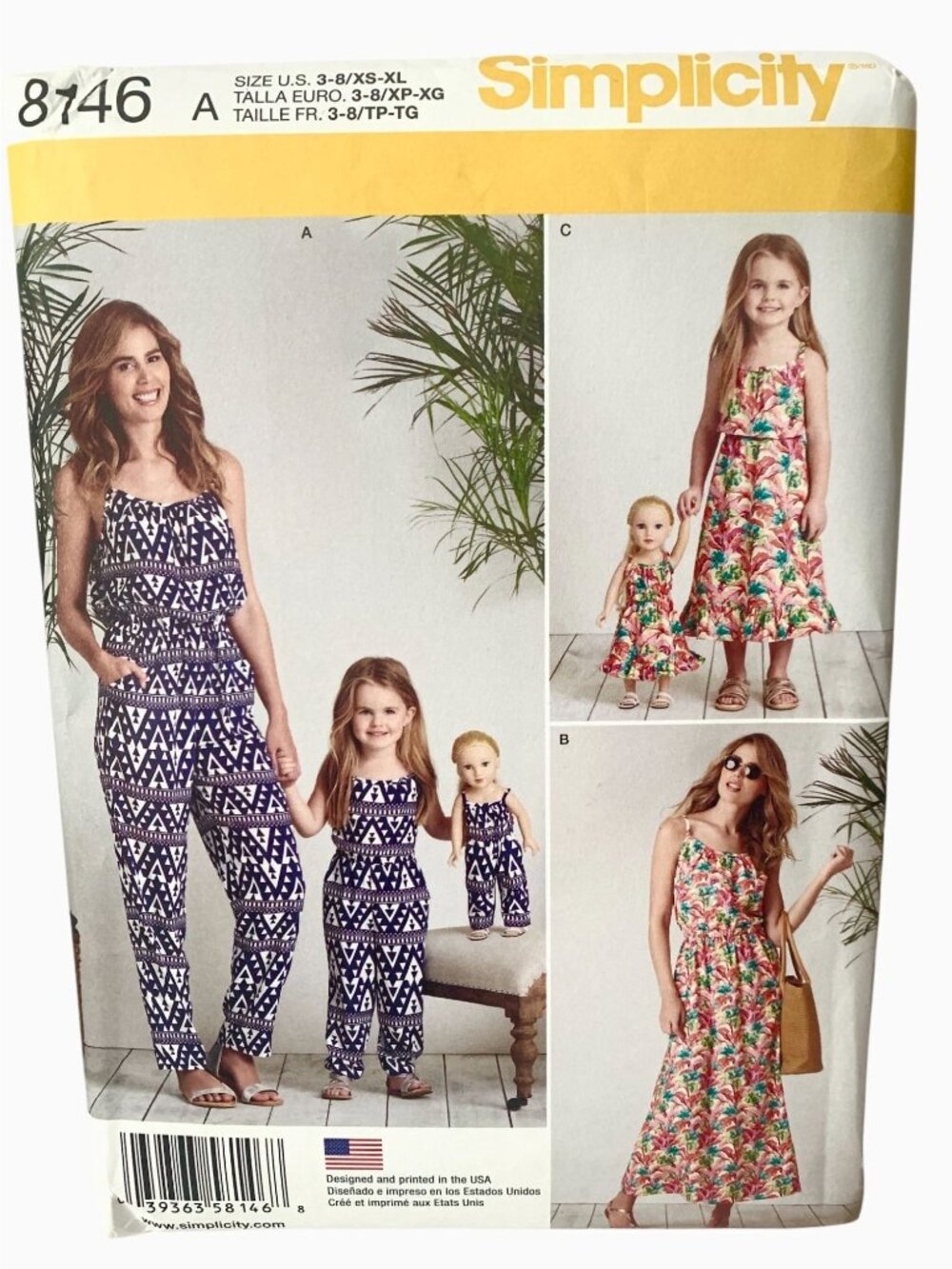 Simplicity 8146 Pattern Matching Jumpsuit Sundress Misses Child & Doll Uncut Siz